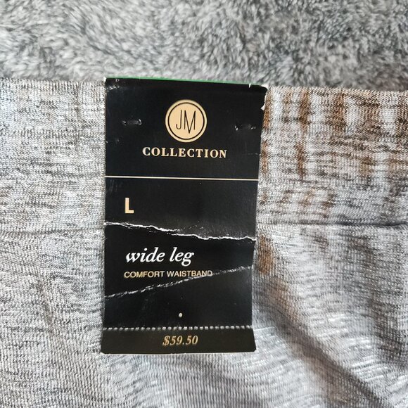 JM Collection Wide Leg Flare Pants Womens L Silver Shiny Pull On Stretch New - Picture 5 of 10